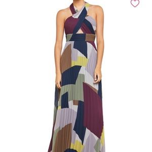 Pleated Colorblock Halter Gown